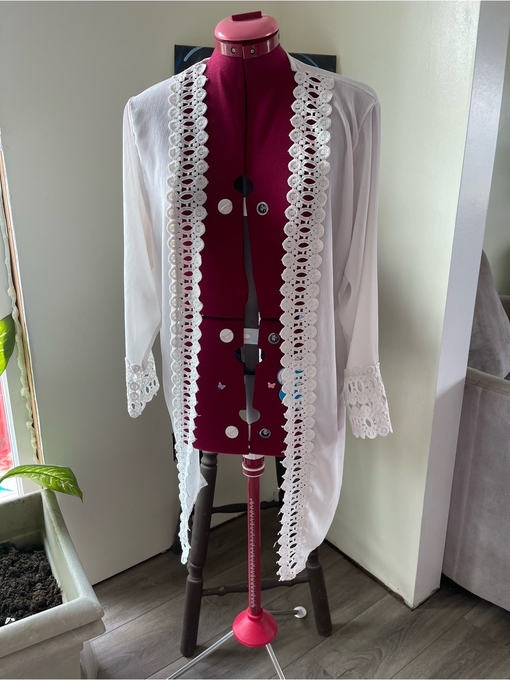 Open-Front White Lace-Trim Women's Layering Swim Festival Office Duster Cardigan